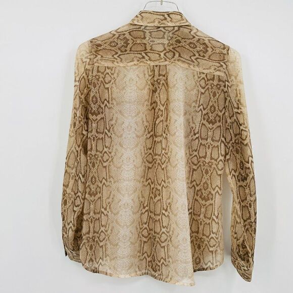 Old Navy Size XS Tan Long Sleeve Snake Animal Print Sheer Button Down Blouse Top - Picture 7 of 7